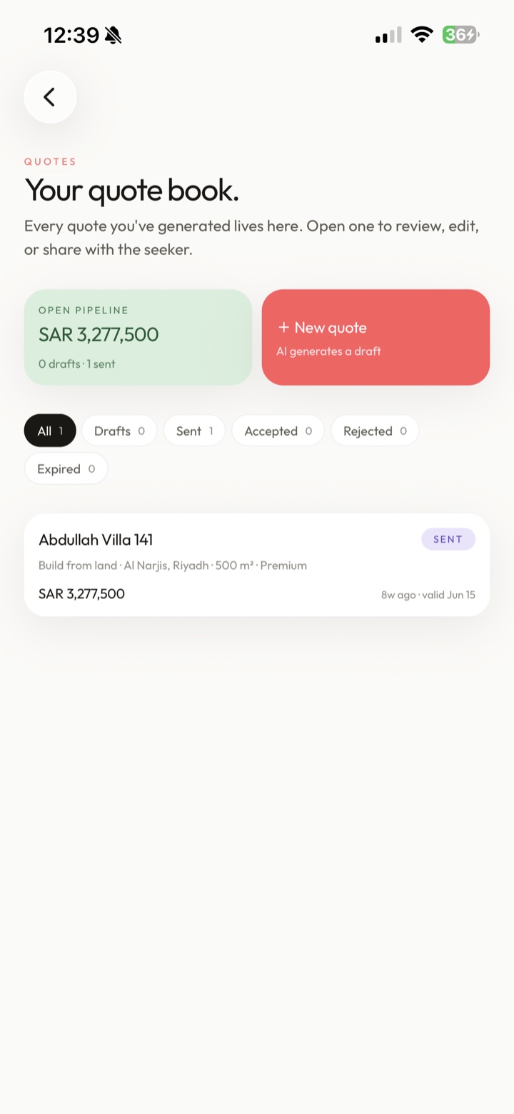 Ertah vendor app: quote book with AI drafting