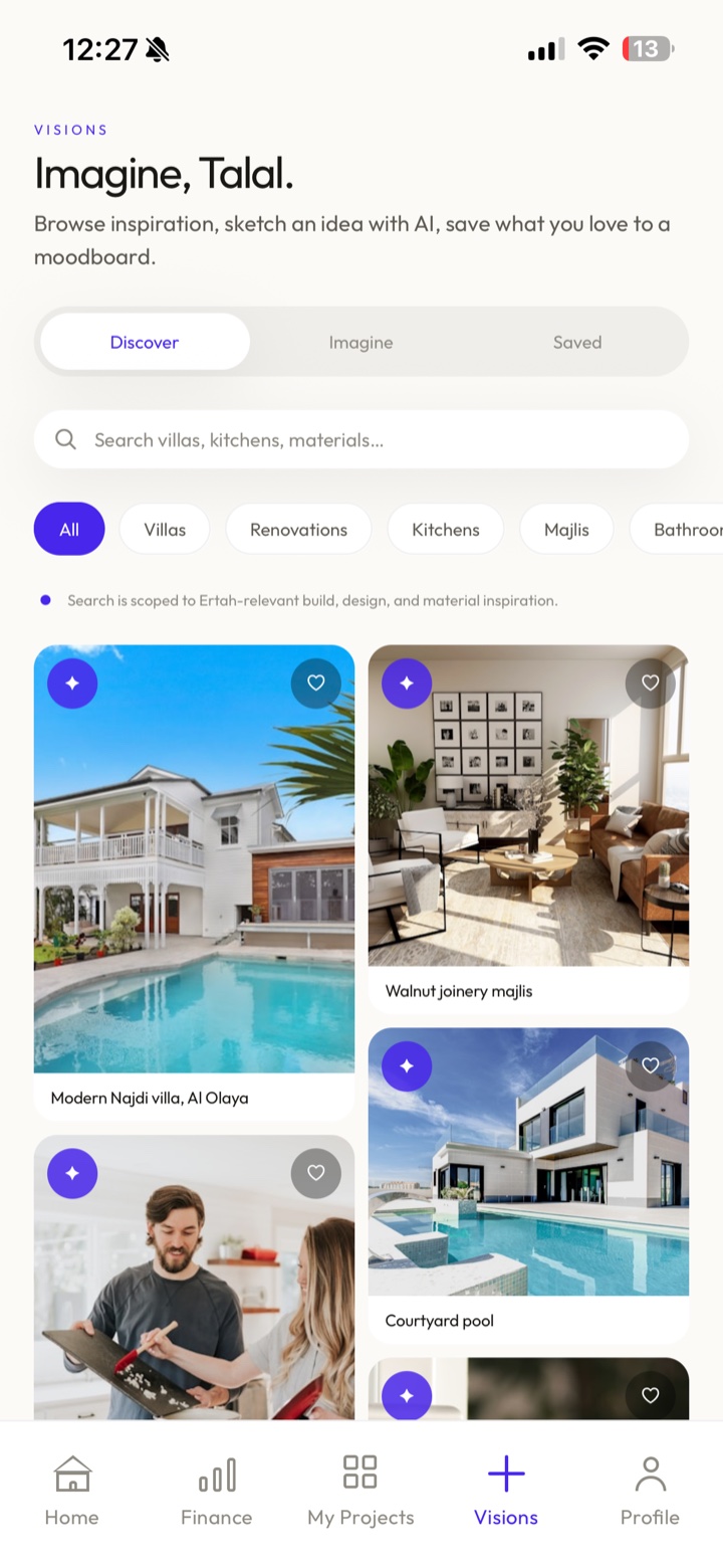 Ertah app: Visions screen